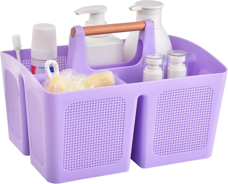 A-Link Portable Shower Caddy Basket with Compartments, Plastic Divided Cleaning Caddy Organizer Storage Tote with Handle for Bathroom, College, Dorm Room Essentials - Purple - Image 1